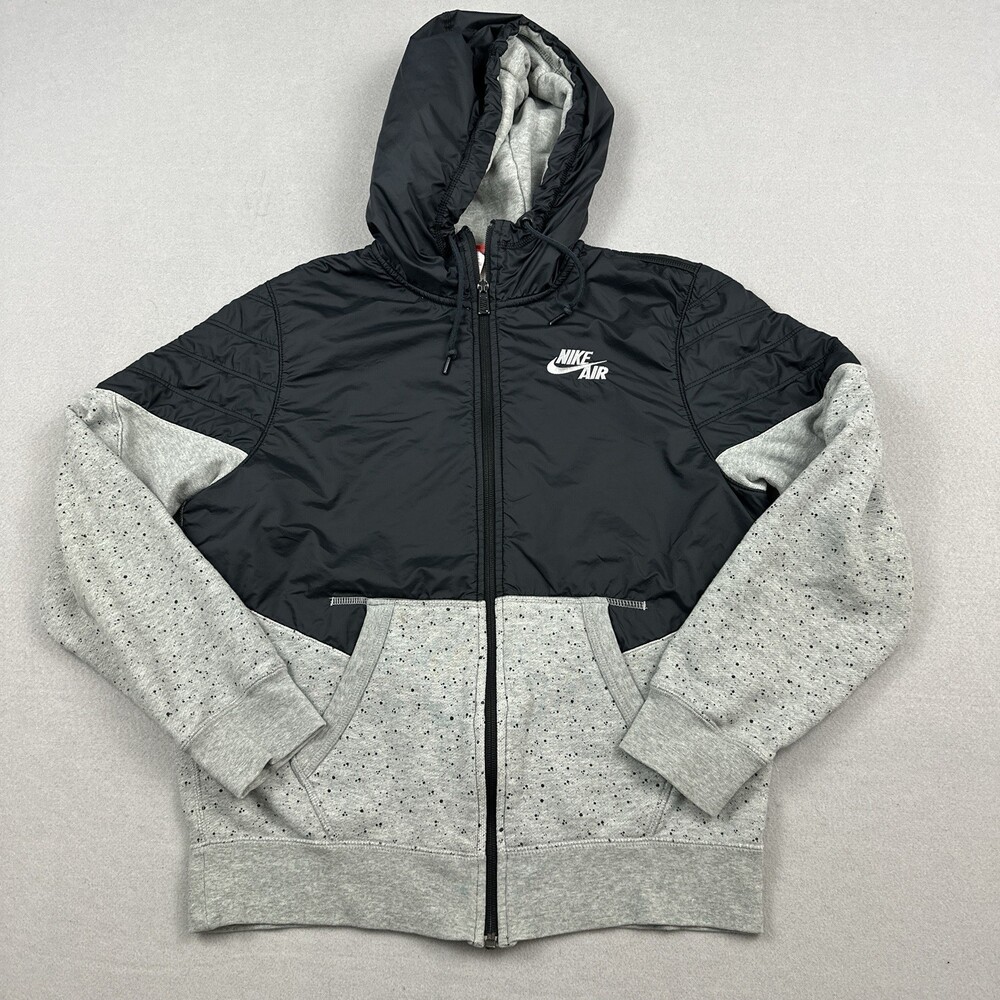 Nike Air Jacket Men Small Gray Black Solid Hybrid Full Zip Hood Pockets S *